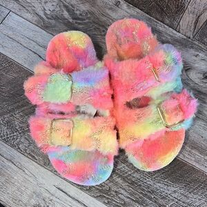 Girls Colorful Fuzzy Sandals
